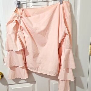 Ubranded Peach Blouse With Ruffled Sleeves And Off One Shoulder